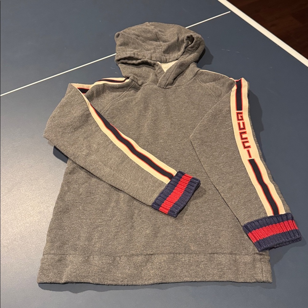 Gucci Gray Sweatshirt with Red and Blue Stripes